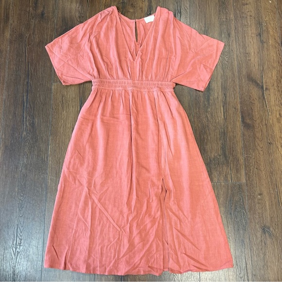 Allie Rose smocked waist front slit midi dress SZ MED - Picture 1 of 5